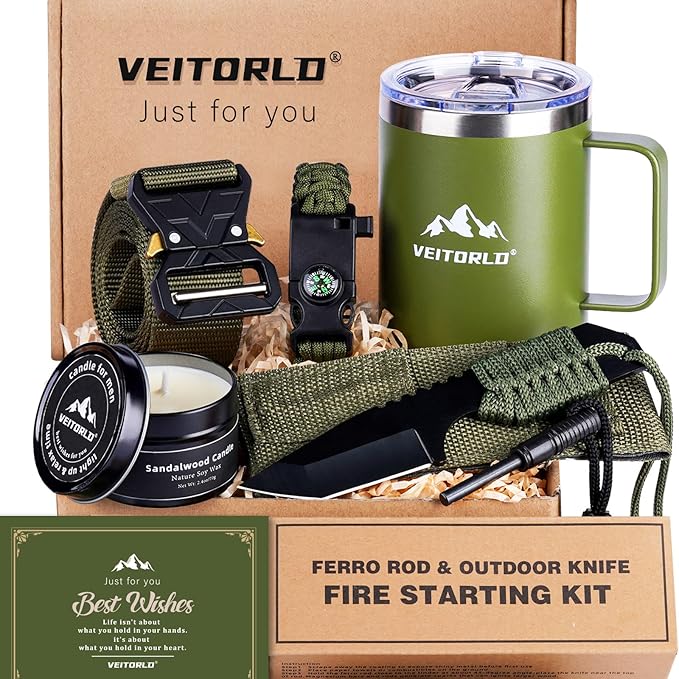 VEITORLD Gifts for Men Dad Him Christmas, Survival Gear and Equipment 12 in 1, Survival Kits, Cool Unique Fishing Hunting Birthday Gift for Husband Teen Boy Boyfriend Women, Stocking Stuffers for Men