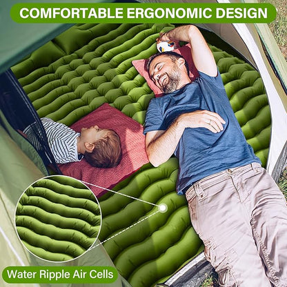 Double Sleeping Pad - Self Inflating 4" Extra-Thick for 2 Person with Pillow Built-in Foot Pump Inflatable Sleeping Mat for Backpacking, Hiking, Traveling, Tent, Portable Camping Mat