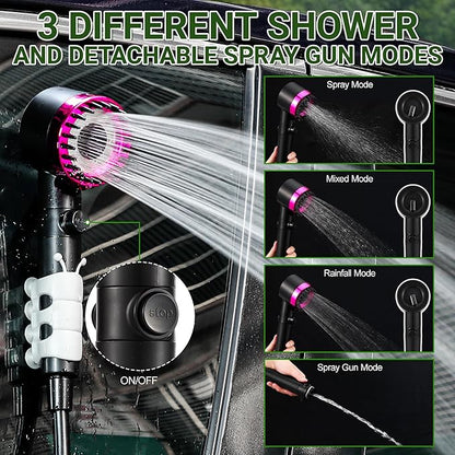 Upgrade Portable Camping Shower, 6000mAh Rechargeable Electric Shower Pump with Intelligent Digital Display Multiple Spray Modes Filtered Shower Head with Handheld for Outdoor Hiking, Travel