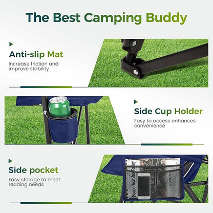 ALPHA CAMP Oversized Folding Camping Chairs High Backrest Heavy Duty Lawn Chairs for Adults Support 500 LBS Portable Camp Chairs with Cup Holders Large Side Pocket for Outdoor