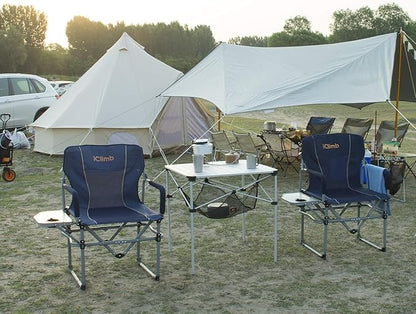 iClimb Heavy Duty Compact Camping Folding Mesh Chair with Side Table and Handle