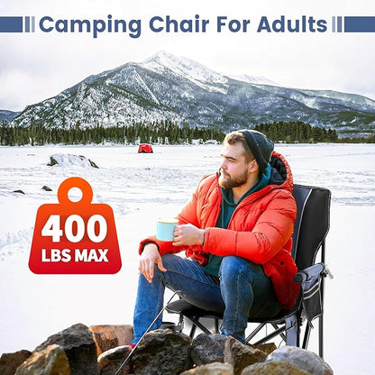 Lamberia Heated Camping Chairs for Adults, Camping Chairs, Portable Heated Chairs for Outdoor, Folding Chairs,Heavy Duty Lawn Chairs for Adults, with Cup Holder,Battery Not Included,Blue
