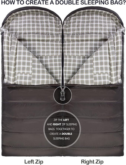 Cold Weather Sleeping Bag 100% Cotton Flannel XXL for Adults Big and Tall,Free Compression Sack
