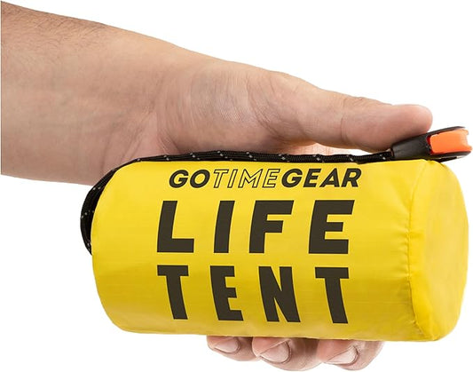 Go Time Gear Survival Life Tent • 2 Person Mylar Emergency Shelter Tube Tent + Paracord • All-Weather Protection for Camping, Hiking, & Survival Kits • Includes Emergency Whistle