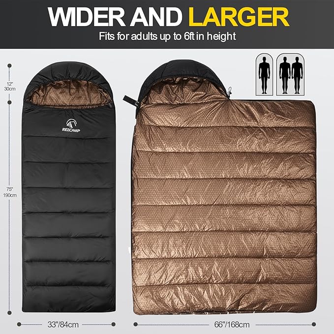 REDCAMP Flannel Sleeping Bag for Adults, Comfortable Cotton Sleeping Bags for Camping with Detachable Hood, Red/Grey/Blue