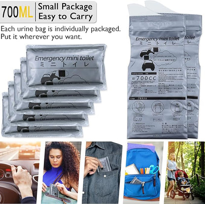 FUNKA Emergency Disposable Urine Bag, 700ML Large Capacity Camping Pee Bags, Unisex Urinals Vomit Bags for Travel Urinal Toilet Traffic Jam Portable Potty Bags for Men Women Children Patient
