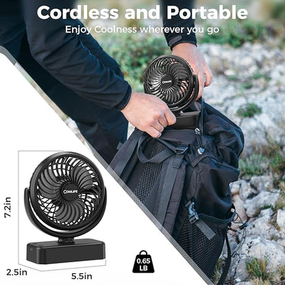 Camping Fan with LED Lantern - Rechargeable Battery Operated Fan, 35H Run Time Max, 3 Speeds, Portable Desk Fan With Hook for Tent Car RV Outdoor Emergency Outage Hurricane