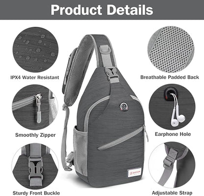ZOMAKE Sling Bag for Women Men, Small Crossbody Sling Backpack, Mini Water Resistant Shoulder Daypack for Travel, Anti Thief Chest Bag for Hiking, Sports, Black(Stripe)