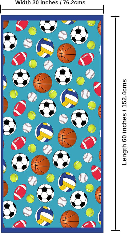 Microfiber Beach Towel for Kids - Thin and Large (30"x60") - Sports Balls - Absorbent, quick dry, sand free, lightweight, blanket - toddler, girls, boys - For Pool, Picnic, Camping, Travel, Swim