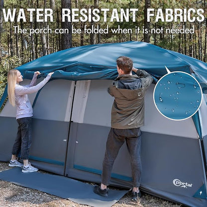 PORTAL 6 | 8 | 10 Person Family Camping Tent with Porch, Big Family Camping Tent with Tall Height, Good Ventilation, Water Resitant Large Tent for Outdoor Camping, Backyard