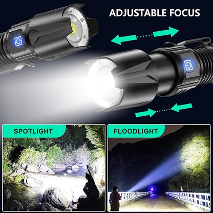 WINDFIRE Ultra Bright Flashlight USB Rechargeable, Powerful 6000 Lumen Handheld Flashlight with 4 Modes, Zoomable, IPX4 Waterproof Tactical Torch for Camping, Emergency, Dog Walking