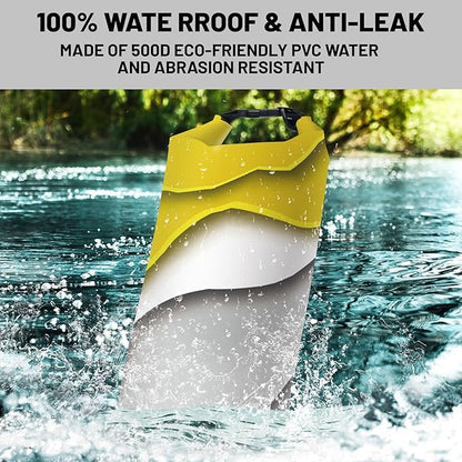 Waterproof Dry Bag,Roll Top Yellow Gray Geometric Modern Small Waterproof Backpack 5L/10L/20L Floating Lightweight Bags for Kayaking, Boating, Fishing, Swimming Camping with Waterproof Phone Case