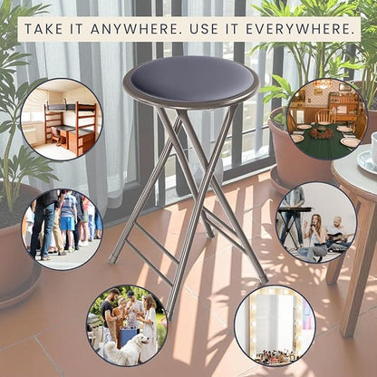 Lavish Home Counter-Height Bar Stools - Set of 4 Heavy-Duty 24-Inch Backless Folding Chairs with 225 LBS Capacity for Kitchen or Rec Room (Gray)