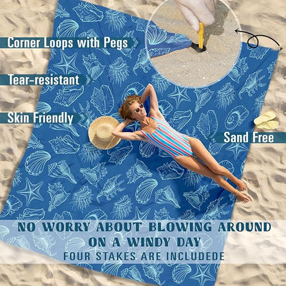 Beach Blanket Sandproof Waterproof 78''×81''1-5Adults Oversized,Compact Lightweight Durable Beach Mat for Travel Camping Hiking Picnic Blanket