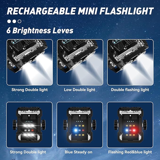 LED Mini Flashlight With Magnet, 6 Modes Super Bright EDC Flashlight, Type-C Rechargeable, Waterproof Keychain Flashlight With White Red Blue Lights, Pocket Flashlight For Hiking, Camping, Rescue