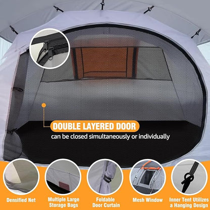 Chihee Camping Tents Tunnel Tent 4 Person Family Tents with 2 Doors Extra Weatherproof Outdoor Shelter 4 Seasons Tents with Double Waterproof Groundsheets Screened Room Porch Carry Bag for Travelling