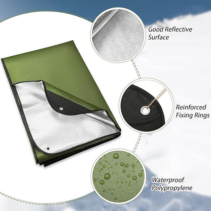Kanayu 4 Pcs Emergency Blankets Thermal Survival Blankets 82 x 60 Inch, Heavy Duty Emergency Poncho Tarp Reusable Waterproof Emergency Blanket for Car, Camping, Hiking(Olive Green)