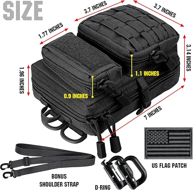 bvya Tactical Molle EDC Utility Pouch Compact Tool Pouch Mini Waist Bag Crossbody Backpack-Design Phone Pouch with Shoulder Strap Flag Patch and D-Rings
