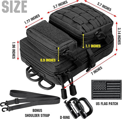 bvya Tactical Molle EDC Utility Pouch Compact Tool Pouch Mini Waist Bag Crossbody Backpack-Design Phone Pouch with Shoulder Strap Flag Patch and D-Rings