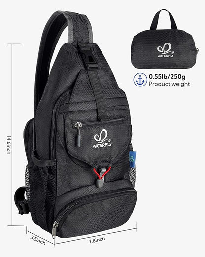 WATERFLY Packable Small Crossbody Sling Backpack Shoulder Chest Bag Daypack for Hiking Traveling
