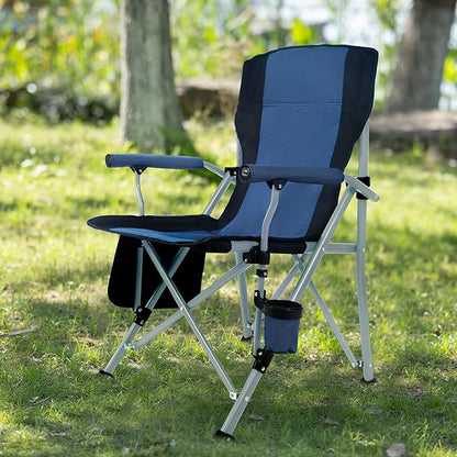 Camping Chair for Adults,Portable Folding Lawn Chair for Outside,Heavy Duty Camping Chair Support up to 330lbs,Collapsible Outdoor Beach Chair with Cup Holder(Navy Blue)