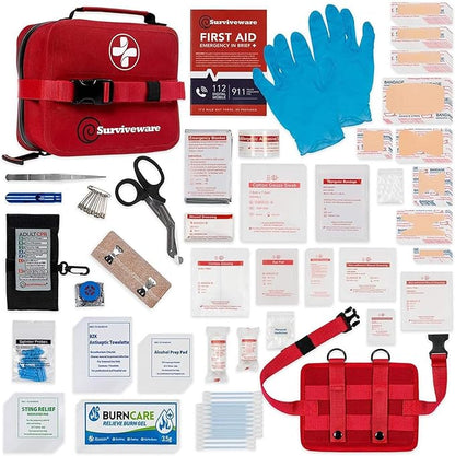 Surviveware Waterproof First Aid Kit - Survival Emergency Preparedness for Travel Camping Gear, Survival Kits, Home Essentials and Outdoor Emergencies - Large 200 Piece
