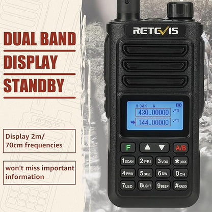 Retevis RA89 Ham Radio Handheld, Dual Band Two Way Radio, Rechargeable Portable Radio with One Key Frequency Match, 2500mAh, IP68 Waterproof, Long Range Walkie Talkies for Emergency Service(2 Pack)