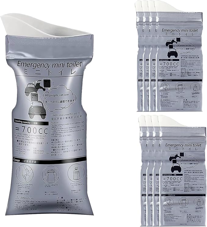 VAKS 8 Pack Disposable Urinal Bag, 700ML Emergency Urine Bag, Unisex Urinal Pee Bags, Female Urinal Vomit Bag for Travel Traffic Jam, Camping, Hiking, Kids Patient