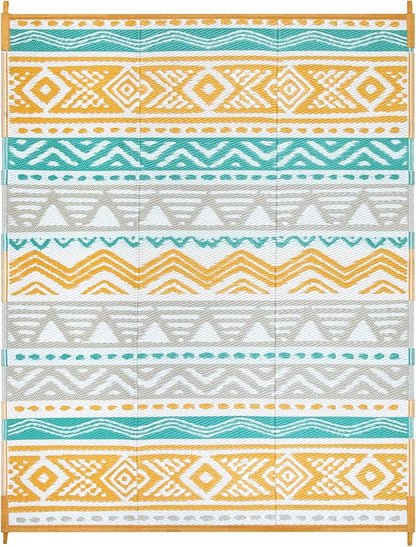 Lahome Outdoor Rugs 8x10 Waterproof, Reversible Outdoor Plastic Straw Rug for Camping Patio, RV Outdoor Rugs Outside, Outdoor Carpet for Porch Deck Backyard Picnic(Blue/Yellow,8'x 10')