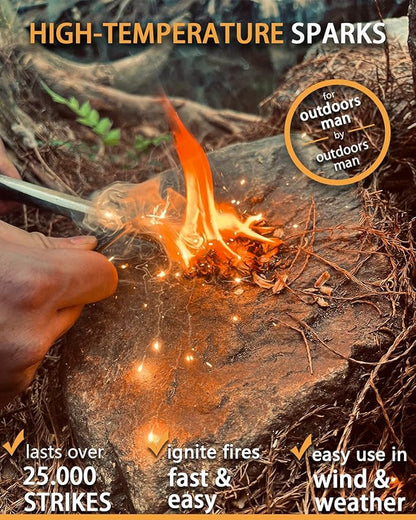 YUNFIRE Fire Starter-5" x 1/2" Thick Ferro Rod with Multi-Tool Striker & Type 550 Paracord, 25,000+ Strikes, Drilled Flint Fire Steel for Emergency Survival, Camping, Hiking