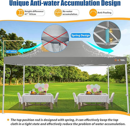 HOTEEL 10x15 Pop up Canopy Tent for Parties, Heavy Duty Easy Setup Tent Without Sidewalls, Outdoor Commercial Instant Gazebo for Wedding Event, with Roller Bag & Sand Bags, Grey(Hexagonal Frame)