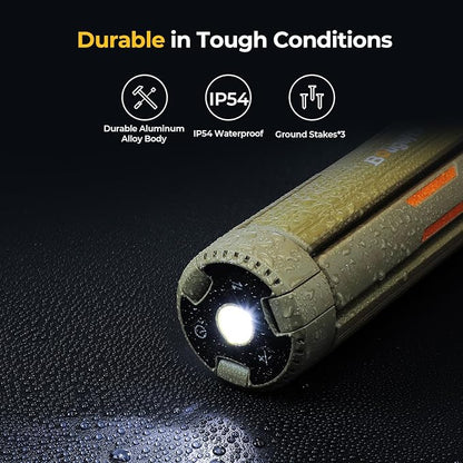 BougeRV Telescopic Camping Light, 15600mAh Collapsible Outdoor Light, Rotatable Electric Lantern, IP54 Waterproof Flashlight, Cordless Camping Tent Lamp for Emergency, Camping, Hiking, 2025 Version