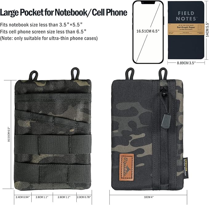 VIPERADE VE4 Tool Pouch, Nylon Pocket Organizer with 2 Pockets and 4 Small Tool Storage EDC Gears, Best Gift to Keep Organized, Hold Your Flashlight/Pocket Knife, Tactical Pen, Notebook