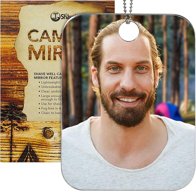 Anti-Fog Camping Mirror for Shower, Shaving, Signaling, and More | Fogless Bathroom Shower Mirror for Shower, Hiking, Backpacking, Outdoors | Hanging Shower Mirror with Chain