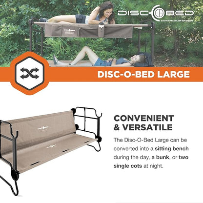 Disc-O-Bed Large Outdoor Convertible 2 Person Bench and Double Camping Cot Portable Bed Bunk System for Adults