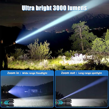 Tactical Flashlights,Super Bright Rechargeable LED Flashlights High Lumens,3000Lumen High Powered Flashlight with 5 Modes,Large Capacity,IP65 Waterproof Handheld Flash Light for Emergency, Camping