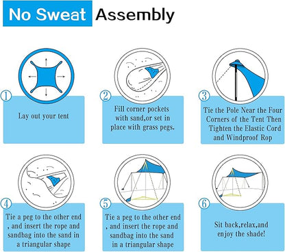 UMARDOO Family Beach Tent Canopy Sun Shade Portable 10×10FT, Large Wind Resistance Beach Sun Shelter Easy Setup with Packable Carry Bag for Outdoor Travel UPF 50+ (Blue)