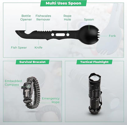 Survival Kit and First Aid Kit - Survival Gear and Equipment – Bug Out Bag Survival Kit - Camping Accessories with Axe, Shovel, Knife – Camping Gear – Camping Outdoor - Survival Gear