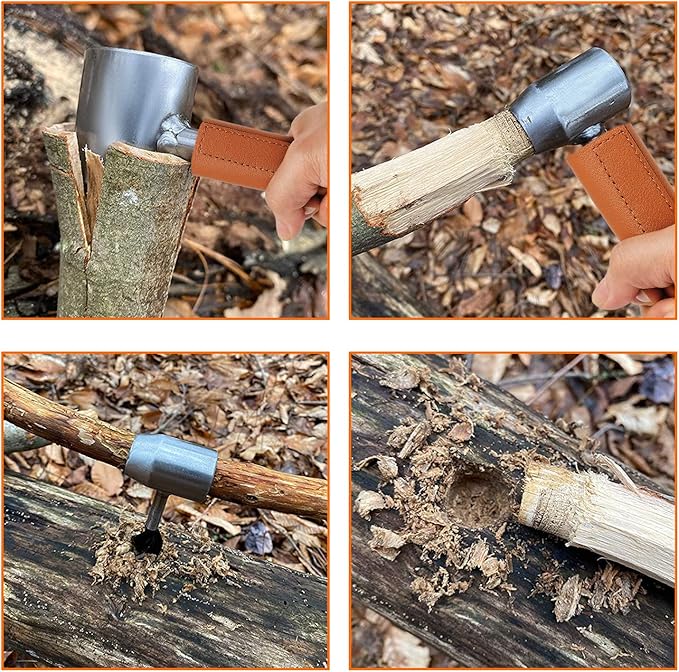 Hand Auger Wrench Survival Tools for Bushcraft - Scotch Eye Wood Drill Bit for Camping Outdoor Wood Peg and Hole Maker, Portable Camping Tripod with Adjustable Chain