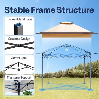 VIVOHOME10x10ft Pop Up Canopy Tent One Push Setup Outdoor Portable Shelter Tent Heavy Duty with Wheel Carry Bag and 4 Sandbags,2 Tiers Roof for Patio Garden Backyard, Beige
