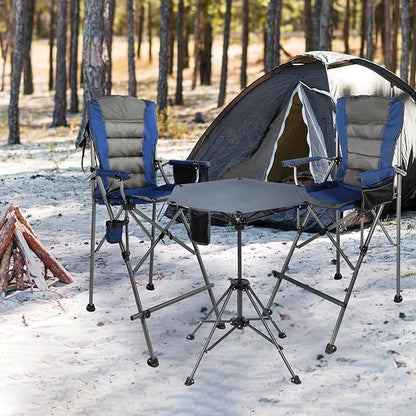 Extra Tall Folding Chairs 2 Pack & Adjustable Height Folding Table Set, Portable Outdoor Bar Table & Foldable Director Chairs with High Back and Storage Bag for Backyard,Beach,Travel
