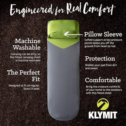 Klymit Insulated Static V Lite 2.5" Thick Inflatable Camping Pad and Static V Sheet Pad Cover Bundle for Hiking and Backpacking