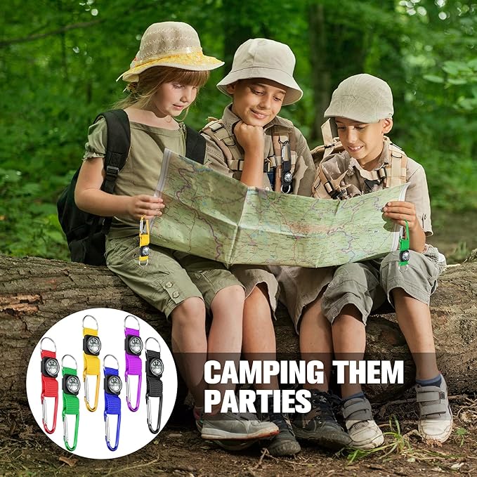 36 Pieces Compass Keychain Bulk Carabiner Belt Clips Adventure Explorer Party Favors Outdoors Camping Theme Birthday Party Favors School Map Project Prizes Toys for Kids