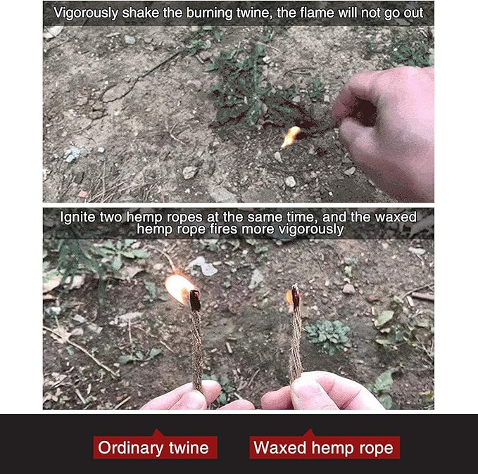 GOLDACE100% Windproof, Rainproof and Moisture- Emergency Survival Tool Kits| Long-Lasting Fire Starters for Campfires| Camping Cooking Kindling Tinder| fire Rope Hemp core| Unlimited Shelf Life