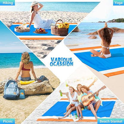 Beach Blanket Waterproof Sandproof 1-7 Adult Oversized 78 '' × 81 '' Lightweight Durable Compact Sand Free Beach Mat for Travel Camping Hiking Picnic Blanket