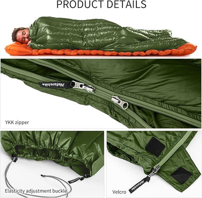 Naturehike Ultralight Backpacking RDS Down Sleeping Bag for Adults, 650 Fill Power Sleeping Bag for 42/52℉, 20oz Compact Lightweight Sleeping Bags for Hiking Camping 3 Seasons