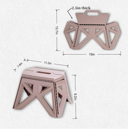 9.2" Foldable Step Stool - 300lb Capacity, Non-Slip Surface | Portable Collapsible Stool Chair for Kitchen, Bathroom, Camping, Fishing | No Assembly Required, Folding Stool, Brown 1 Piece