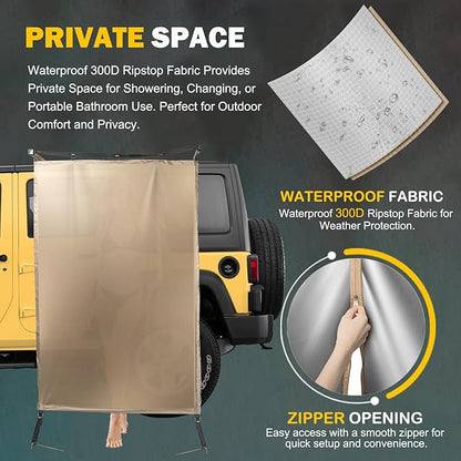 Fits for Jeep/Toyota Shower Tent Awning | 300D Ripstop Fabric,Instant Setup for 4x4 Overlanding & Boating - Aluminum Frame with Shower Head Holder - for Camping, Off-Roading, Fishing & Road Trips