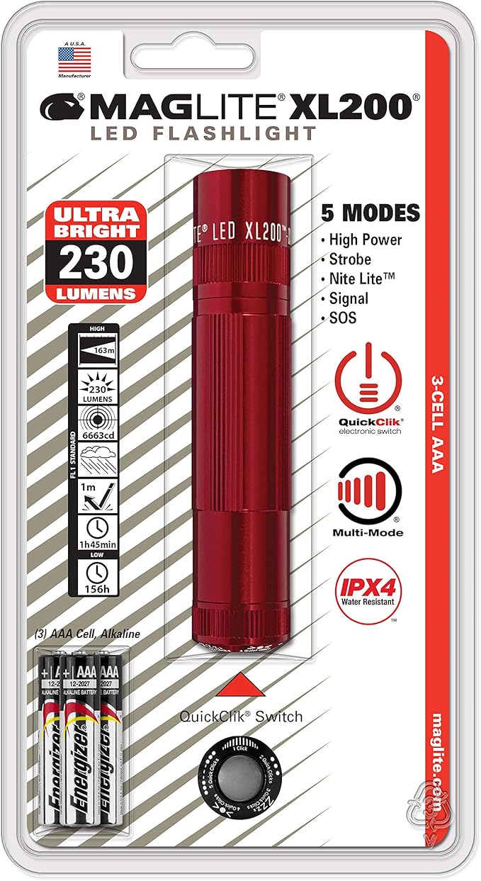 Maglite XL200 LED 3-Cell AAA Flashlight, Red