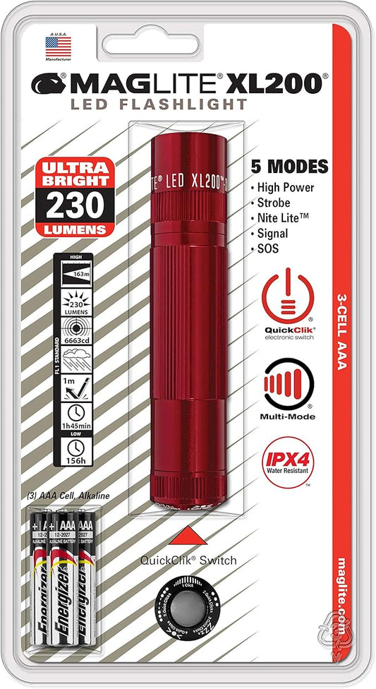 Maglite XL200 LED 3-Cell AAA Flashlight, Red